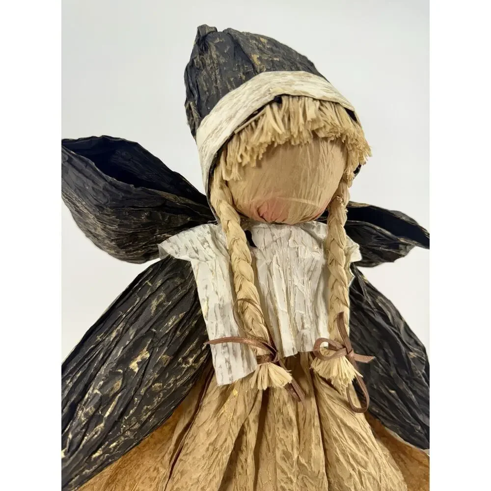 Vintage Paper Twist Pilgrim Woman Figurine Pumpkins Rustic‎ Thanksgiving Decor